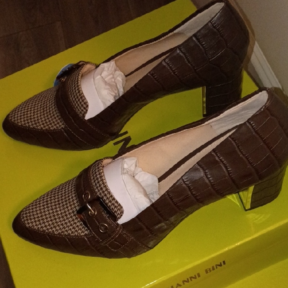 Alex Marie Brown Croc-Embossed Heels